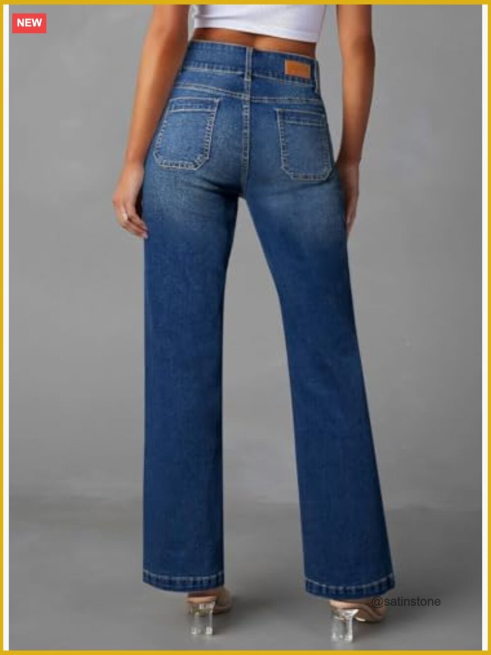 High Waisted Tummy Control Wide Leg Jeans Stretchy Cotton Blend - Picture 2 of 7